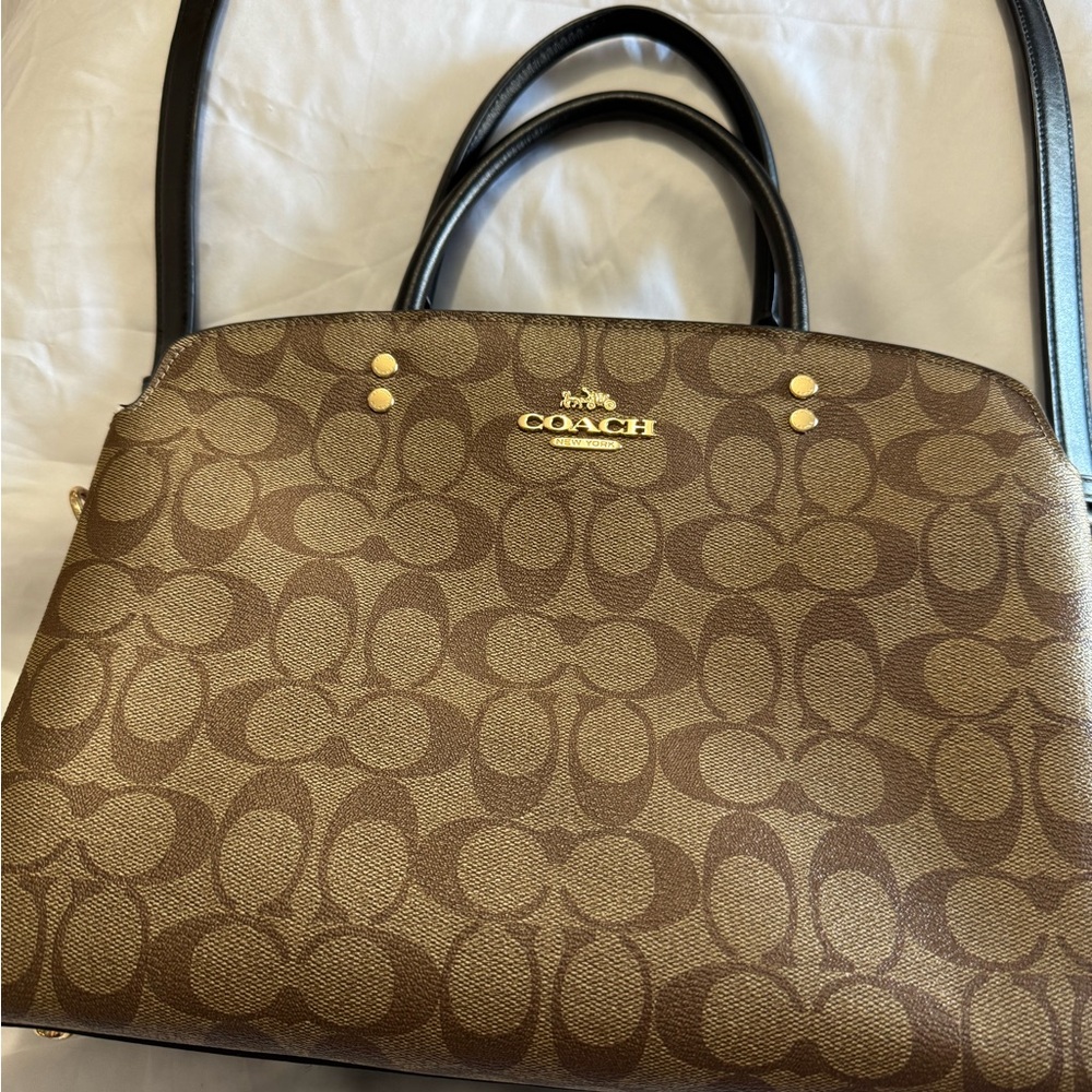 Coach Tan and Black Signature Satchel